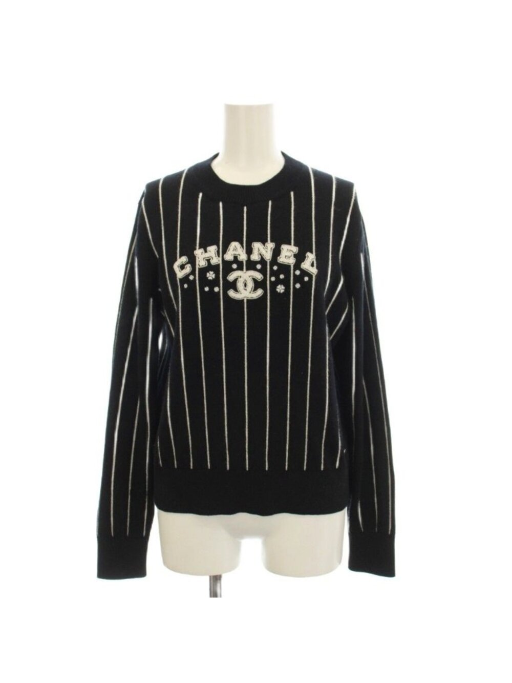Chanel CC Logo Knit Sweater Long Sleeve 36 Black